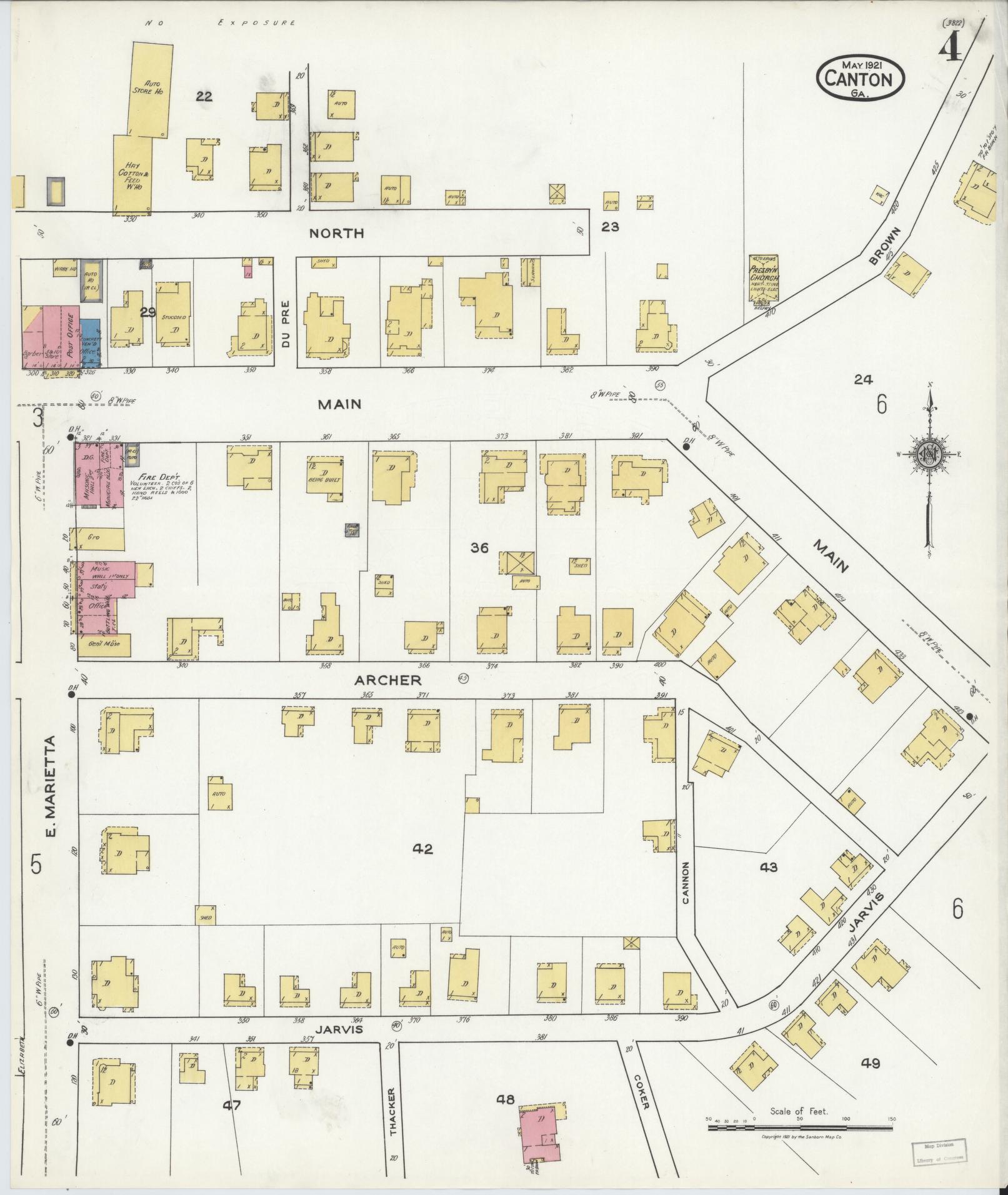 Sanborn Fire Insurance Map from Canton, Cherokee County, Georgia (1921), Sheet #0004 - Complete Map Set gallery image, historic Sanborn map, vintage wall art, Georgia Georgia