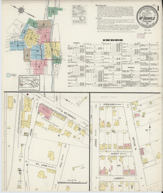 Sanborn Fire Insurance Map from McDonald, Washington County, Pennsylvania (1915), Sheet #0001 - Complete Map Set gallery image, historic Sanborn map, vintage wall art, Pennsylvania Pennsylvania