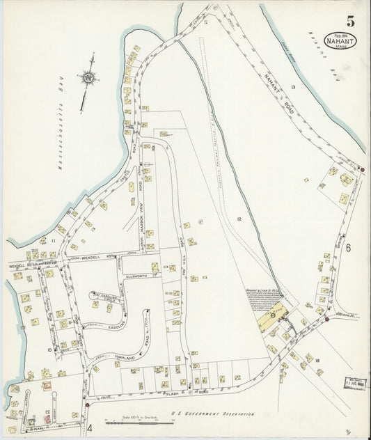 Sanborn Fire Insurance Map from Nahant, Essex County, Massachusetts (1914), Sheet #0005 - Historic Sanborn Fire Insurance Map Print, vintage old map wall art, antique decor, genealogy gift, Massachusetts Massachusetts map