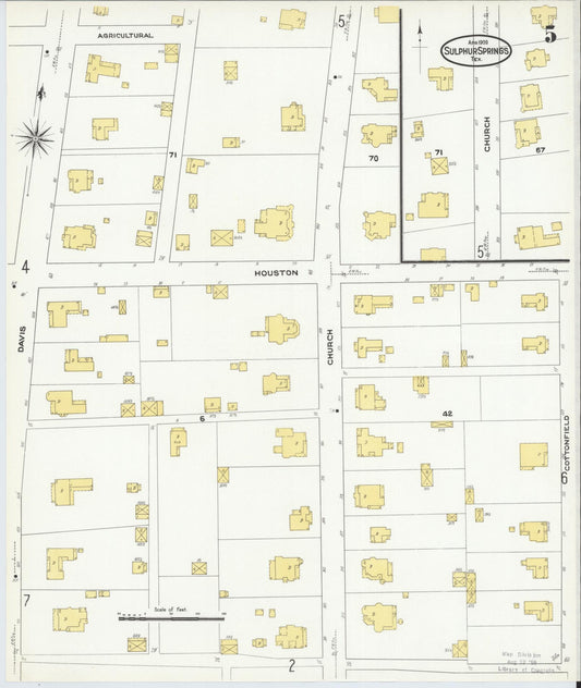 Sanborn Fire Insurance Map from Sulphur Springs, Hopkins County, Texas (1909), Sheet #0005 - Historic Sanborn Fire Insurance Map Print, vintage old map wall art, antique decor, genealogy gift, Texas Texas map