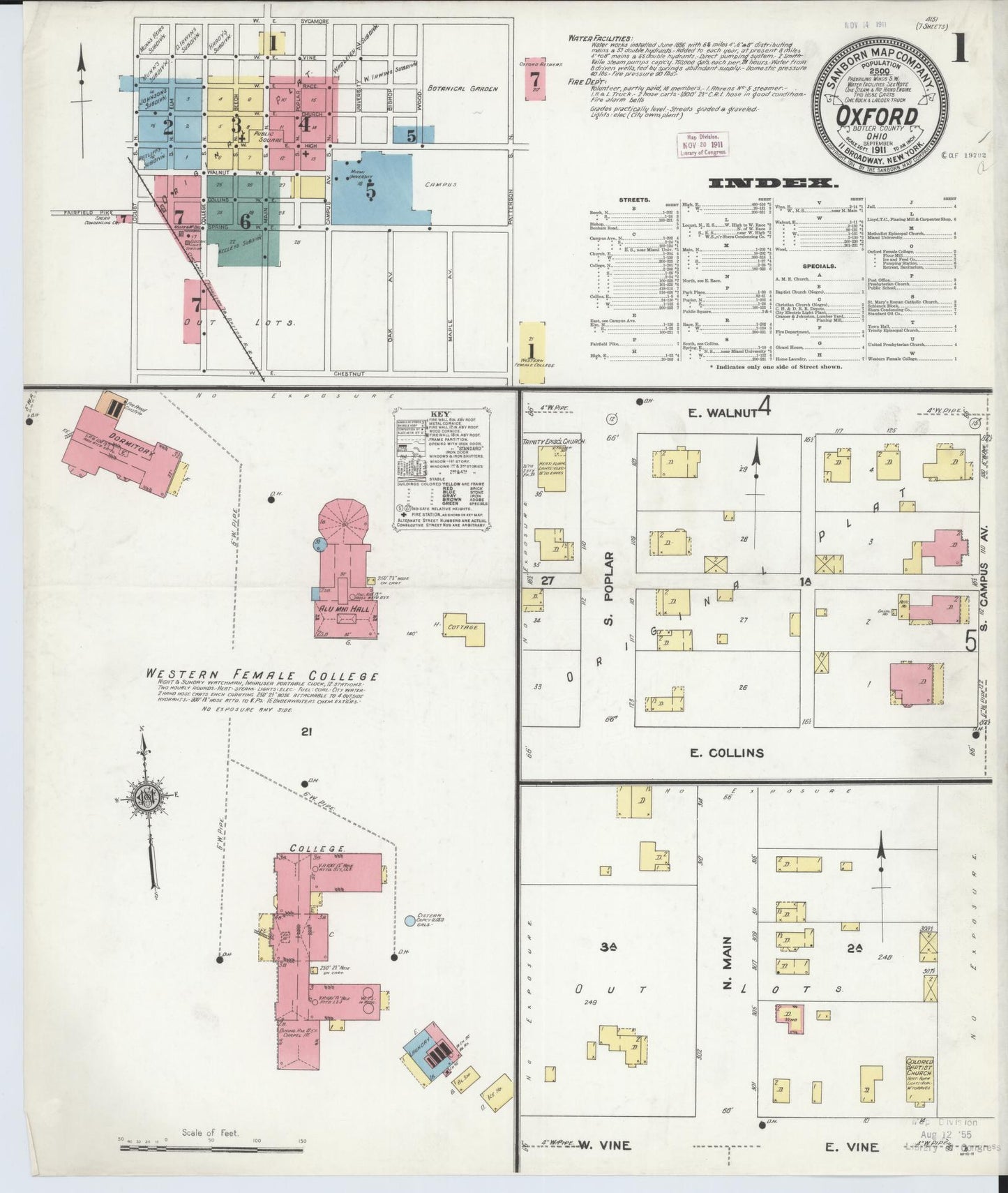 Sanborn Fire Insurance Map from Oxford, Butler County, Ohio (1911), Sheet #0001 - Historic Sanborn Fire Insurance Map Print, vintage old map wall art, antique decor, genealogy gift, Ohio Ohio map