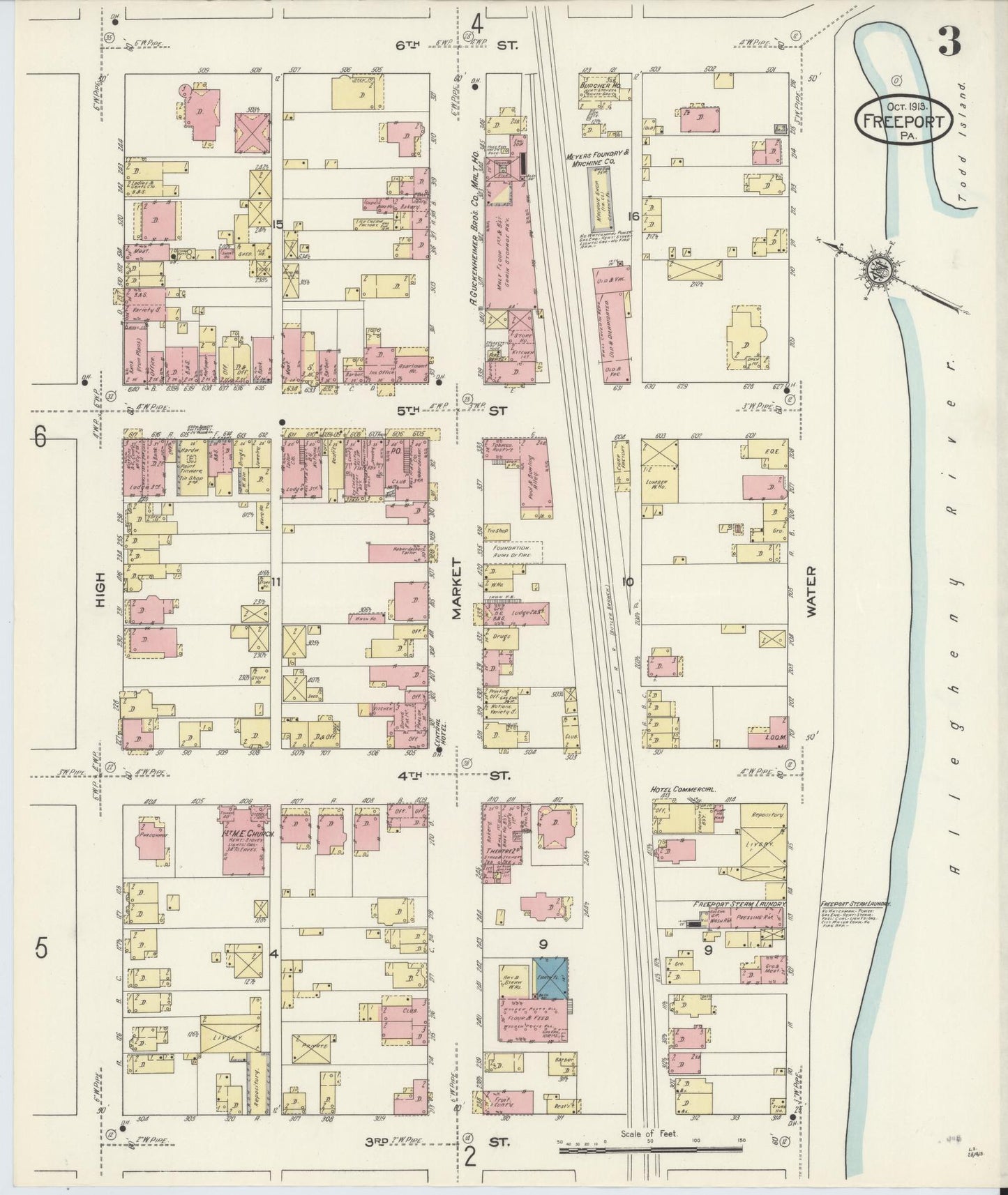 Sanborn Fire Insurance Map from Freeport, Armstrong County, Pennsylvania (1913), Sheet #0003 - Historic Sanborn Fire Insurance Map Print, vintage old map wall art, antique decor, genealogy gift, Pennsylvania Pennsylvania map
