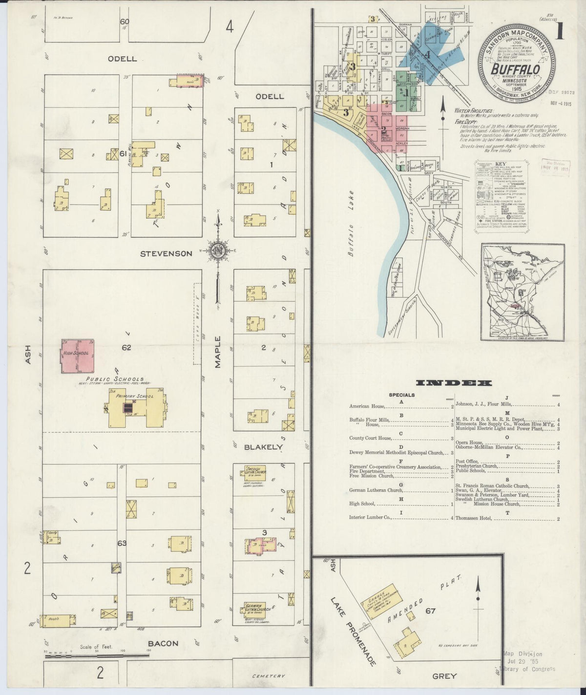 Sanborn Fire Insurance Map from Buffalo, Wright County, Minnesota (1915), Sheet #0001 - Complete Map Set gallery image, historic Sanborn map, vintage wall art, Minnesota Minnesota