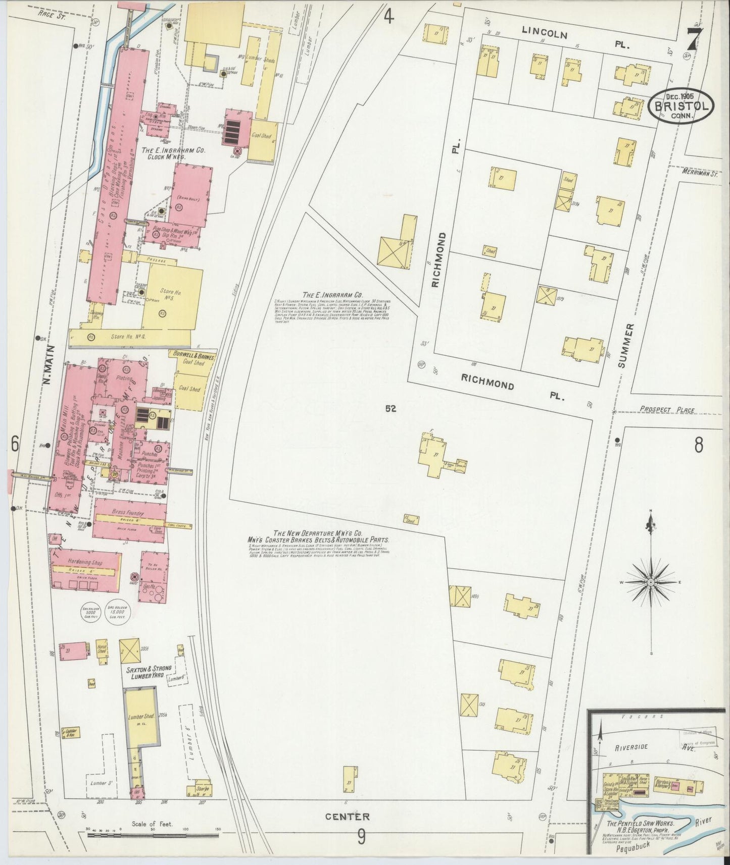 Sanborn Fire Insurance Map from Bristol, Hartford County, Connecticut (1905), Sheet #0007 - Complete Map Set gallery image, historic Sanborn map, vintage wall art, Connecticut Connecticut