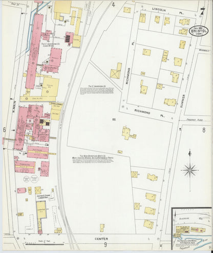Sanborn Fire Insurance Map from Bristol, Hartford County, Connecticut (1905), Sheet #0007 - Complete Map Set gallery image, historic Sanborn map, vintage wall art, Connecticut Connecticut