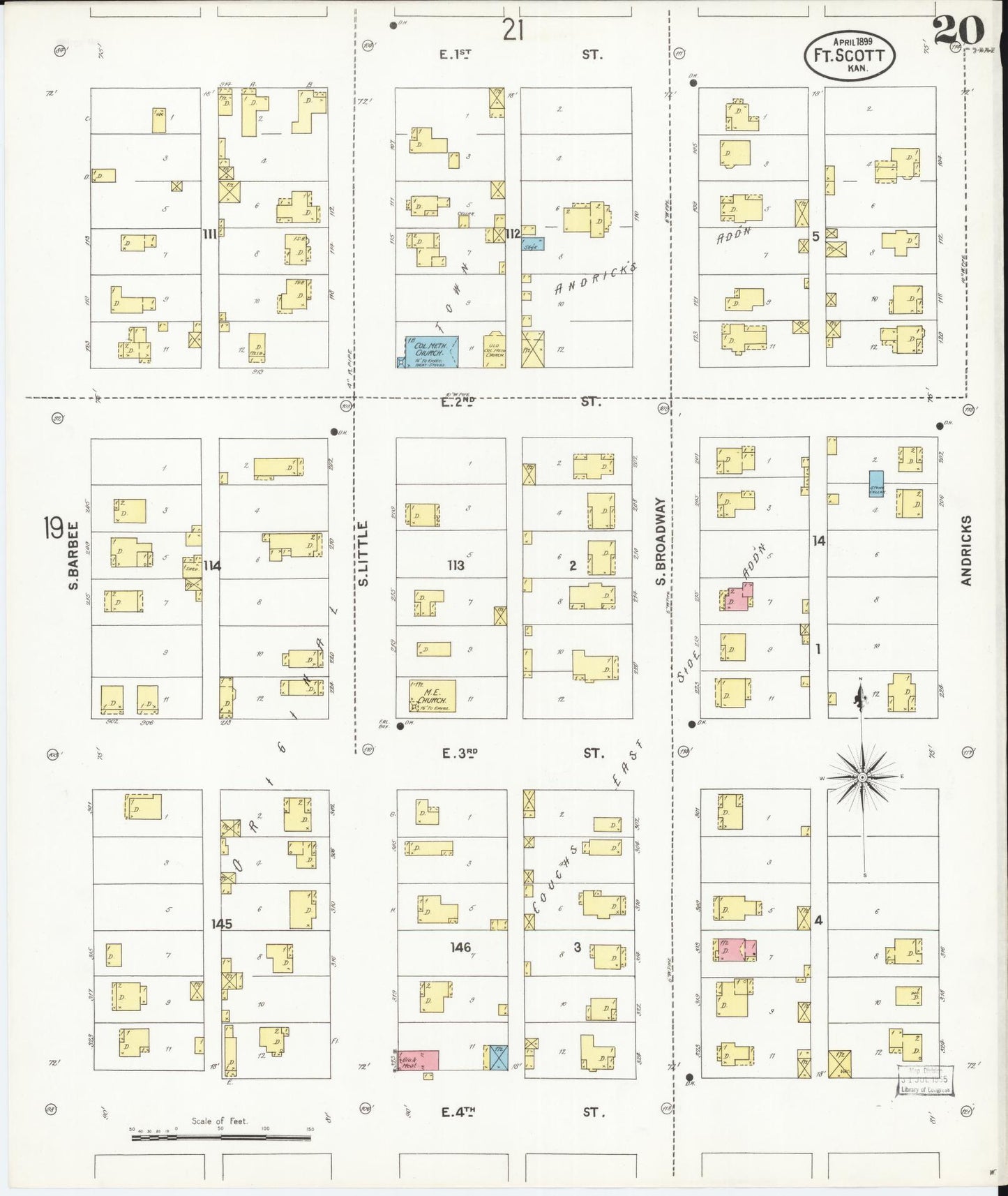 Sanborn Fire Insurance Map from Fort Scott, Bourbon County, Kansas (1899), Sheet #0020 - Complete Map Set gallery image, historic Sanborn map, vintage wall art, Kansas Kansas
