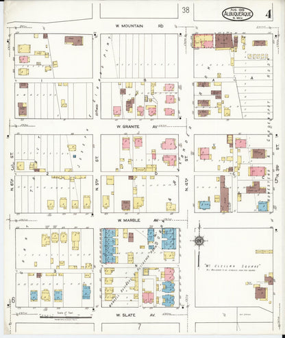 Sanborn Fire Insurance Map from Albuquerque, Bernalillo County, New Mexico (1919), Sheet #0004 - Complete Map Set gallery image, historic Sanborn map, vintage wall art, New Mexico New Mexico