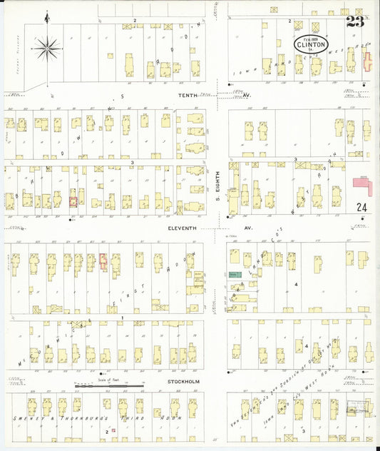 Sanborn Fire Insurance Map from Clinton, Clinton County, Iowa (1909), Sheet #0023 - Historic Sanborn Fire Insurance Map Print, vintage old map wall art