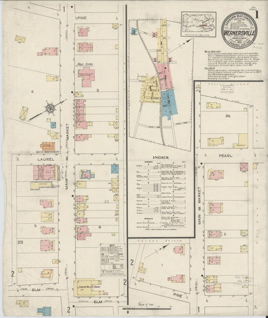 Sanborn Fire Insurance Map from Wernersville, Berks County, Pennsylvania (1914), Sheet #0001 - Historic Sanborn Fire Insurance Map Print, vintage old map wall art, antique decor, genealogy gift, Pennsylvania Pennsylvania map