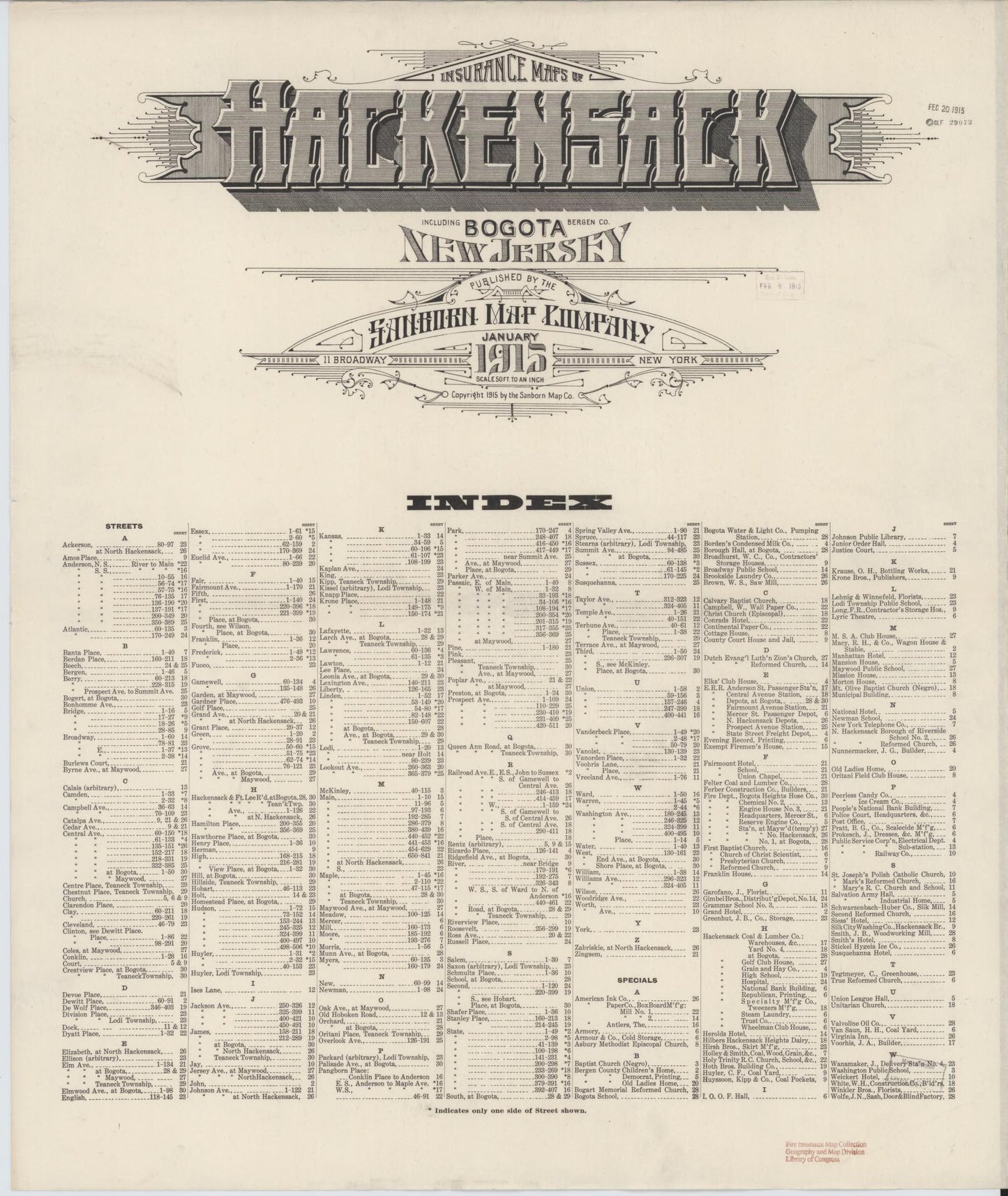 Sanborn Fire Insurance Map from Hackensack, Bergen County, New Jersey (1915), Sheet #0001 - Historic Sanborn Fire Insurance Map Print, vintage old map wall art, antique decor, genealogy gift, New Jersey New Jersey map