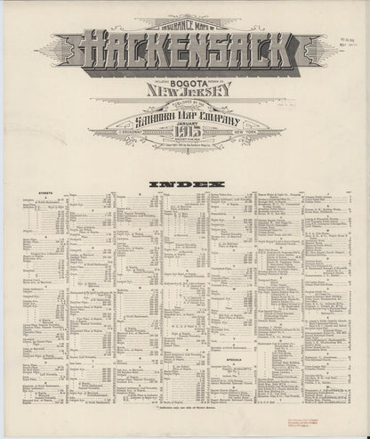 Sanborn Fire Insurance Map from Hackensack, Bergen County, New Jersey (1915), Sheet #0001 - Historic Sanborn Fire Insurance Map Print, vintage old map wall art, antique decor, genealogy gift, New Jersey New Jersey map