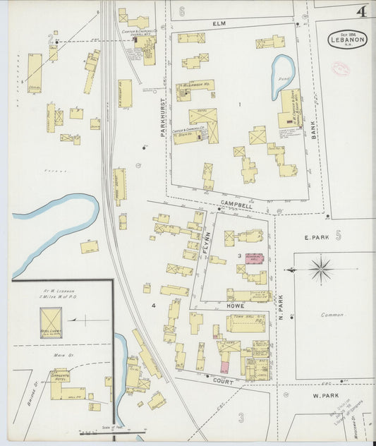 Sanborn Fire Insurance Map from Lebanon, Grafton County, New Hampshire (1894), Sheet #0004 - Historic Sanborn Fire Insurance Map Print, vintage old map wall art, antique decor, genealogy gift, New Hampshire New Hampshire map