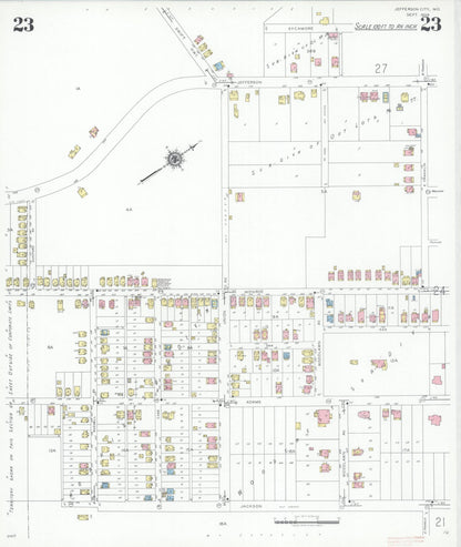 Sanborn Fire Insurance Map from Jefferson City, Cole County, Missouri (1939), Sheet #0023 - Historic Sanborn Fire Insurance Map Print, vintage old map wall art, antique decor, genealogy gift, Missouri Missouri map