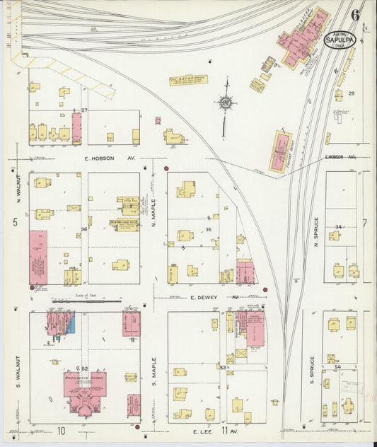 Sanborn Fire Insurance Map from Sapulpa, Creek County, Oklahoma (1915), Sheet #0006 - Historic Sanborn Fire Insurance Map Print, vintage old map wall art, antique decor, genealogy gift, Oklahoma Oklahoma map