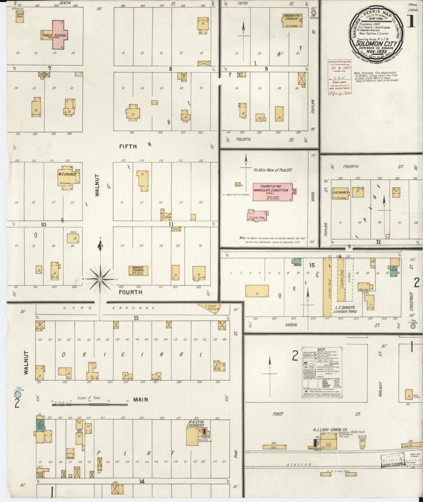 Sanborn Fire Insurance Map from Solomon, Dickinson County, Kansas (1899), Sheet #0001 - Historic Sanborn Fire Insurance Map Print, vintage old map wall art, antique decor, genealogy gift, Kansas Kansas map