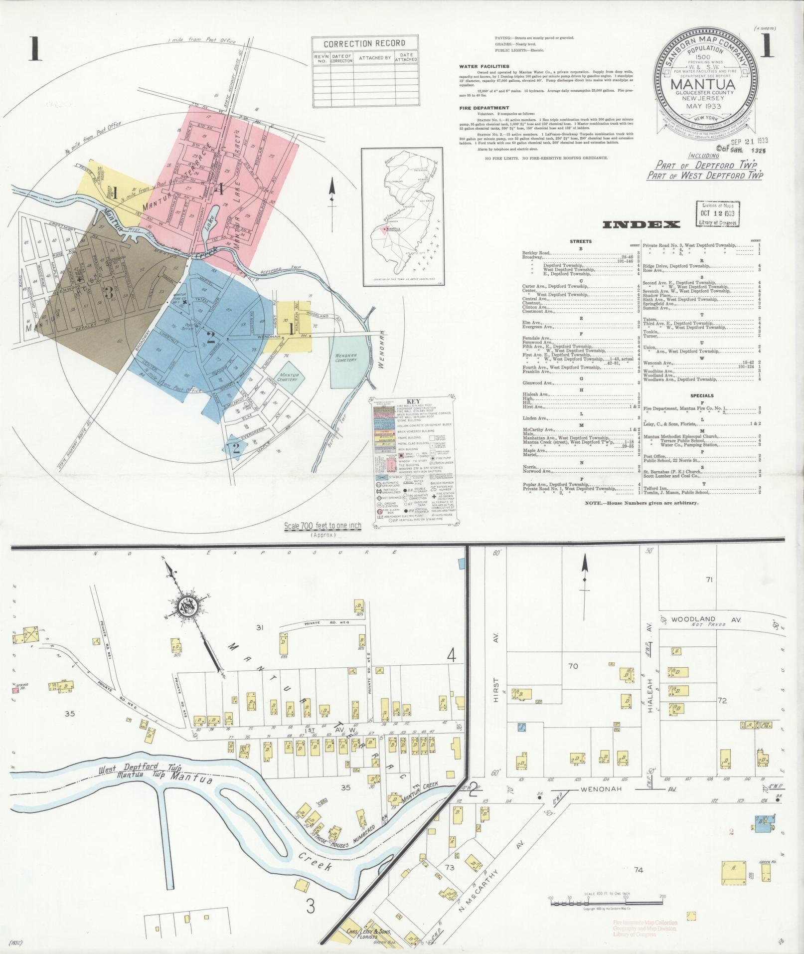 Sanborn Fire Insurance Map from Mantua, Gloucester County, New Jersey. (1933) – Historic Sanborn Fire Insurance Map Print