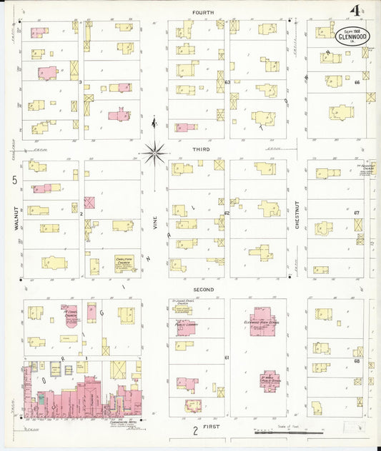 Sanborn Fire Insurance Map from Glenwood, Mills County, Iowa (1908), Sheet #0004 - Historic Sanborn Fire Insurance Map Print, vintage old map wall art