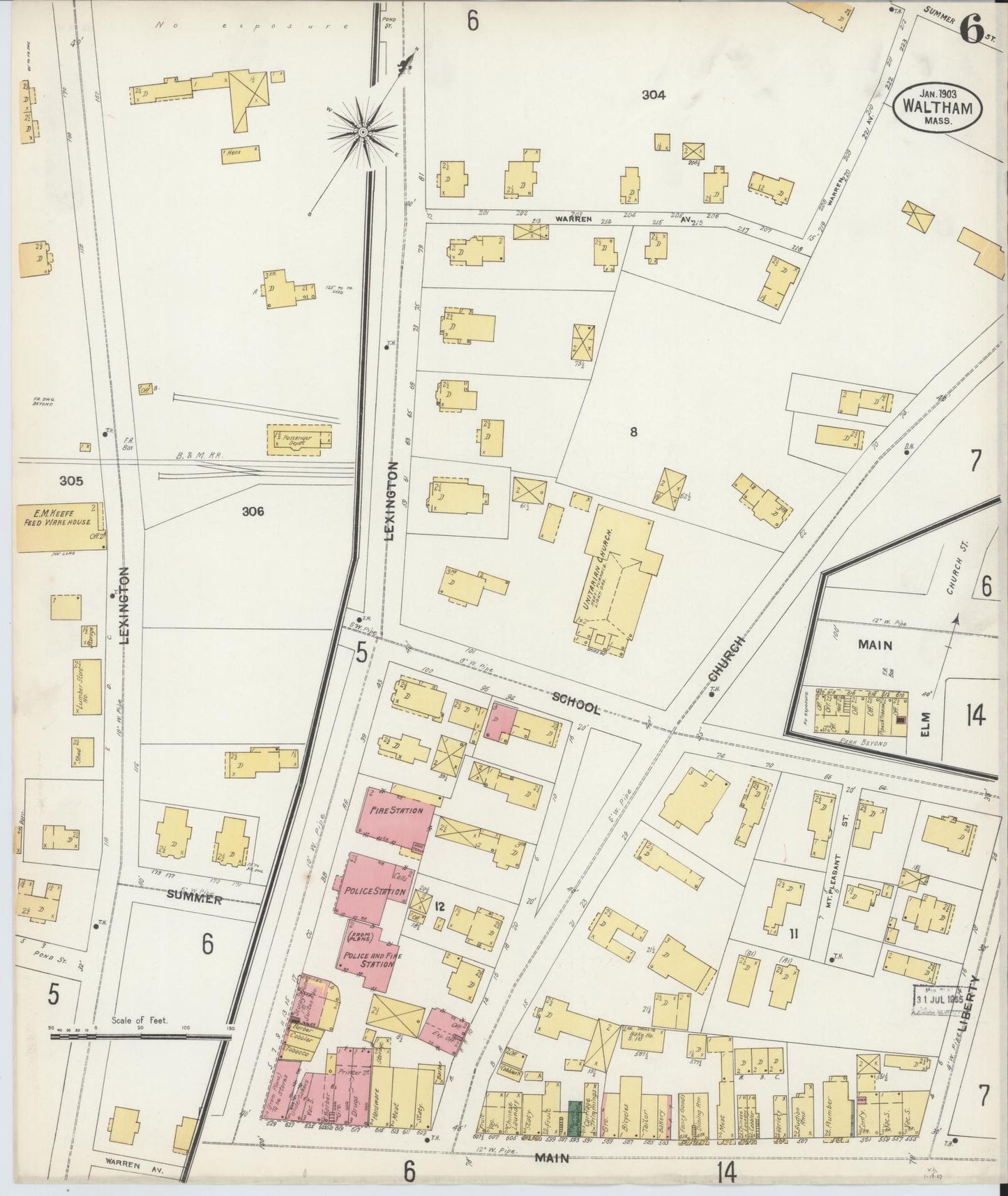 Sanborn Fire Insurance Map from Waltham, Middlesex County, Massachusetts (1903), Sheet #0006 - Complete Map Set gallery image, historic Sanborn map, vintage wall art, Massachusetts Massachusetts