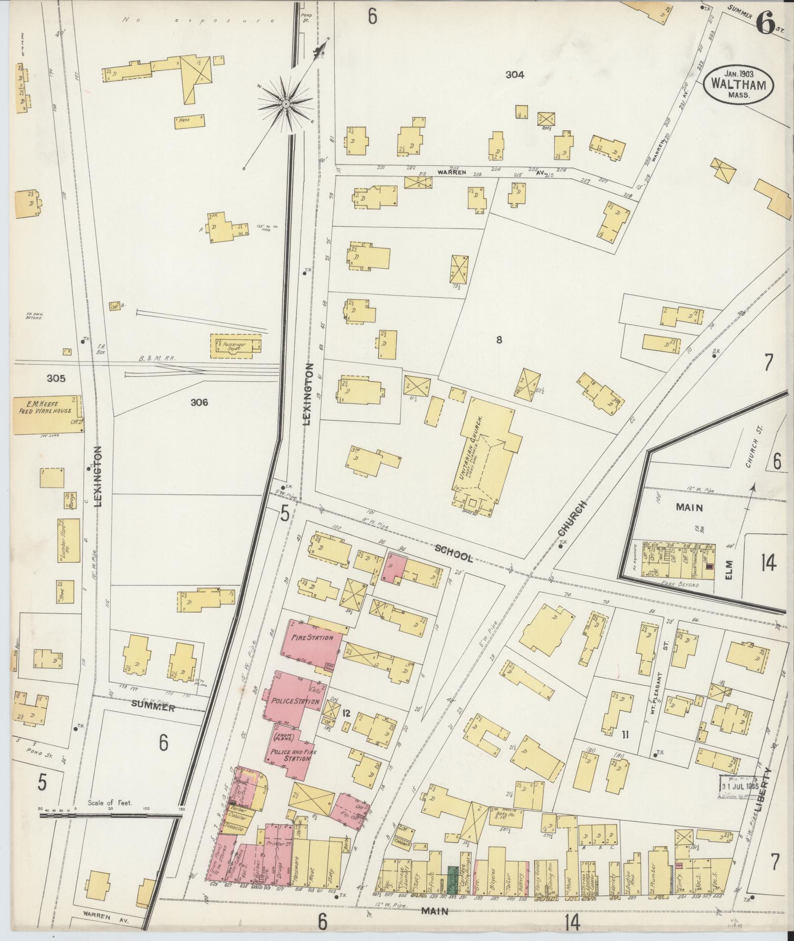 Sanborn Fire Insurance Map from Waltham, Middlesex County, Massachusetts (1903), Sheet #0006 - Complete Map Set gallery image, historic Sanborn map, vintage wall art, Massachusetts Massachusetts