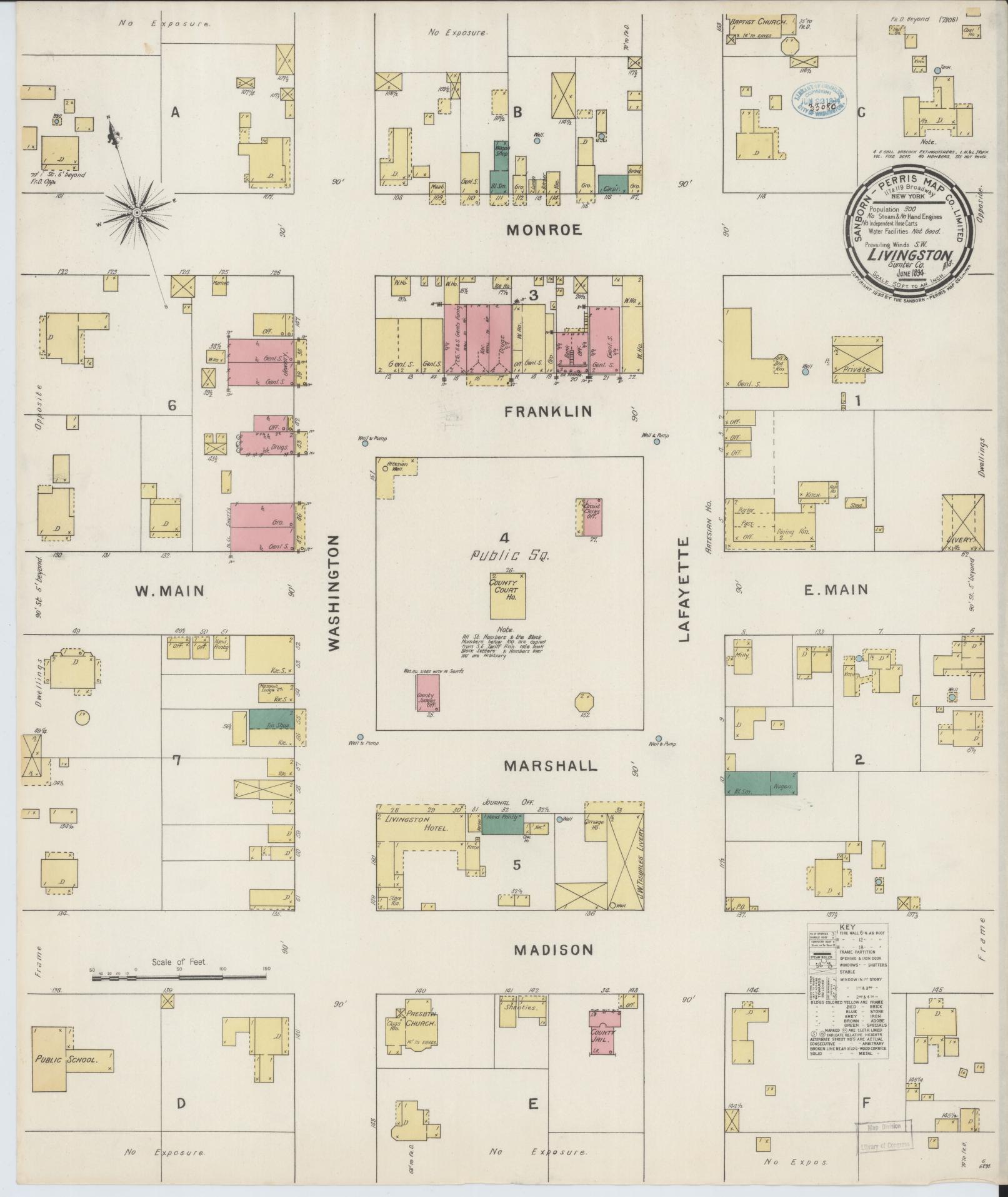 Sanborn Fire Insurance Map from Livingston, Sumter County, Alabama (1894), Sheet #0001 - Historic Sanborn Fire Insurance Map Print, vintage old map wall art, antique decor, genealogy gift, Alabama Alabama map