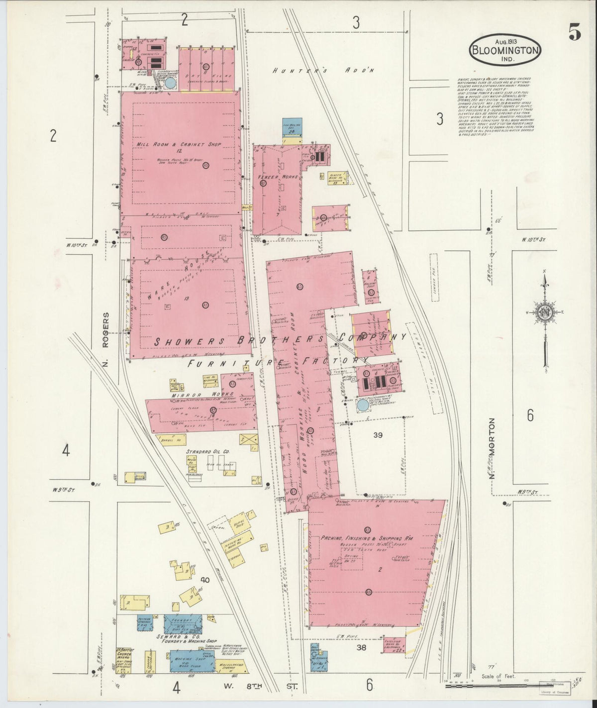 Sanborn Fire Insurance Map from Bloomington, Monroe County, Indiana (1913), Sheet #0005 - Historic Sanborn Fire Insurance Map Print, vintage old map wall art, antique decor, genealogy gift, Indiana Indiana map