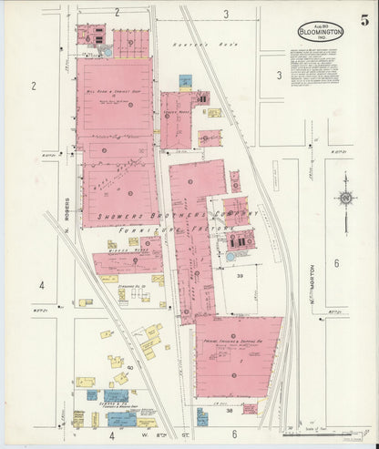 Sanborn Fire Insurance Map from Bloomington, Monroe County, Indiana (1913), Sheet #0005 - Historic Sanborn Fire Insurance Map Print, vintage old map wall art, antique decor, genealogy gift, Indiana Indiana map