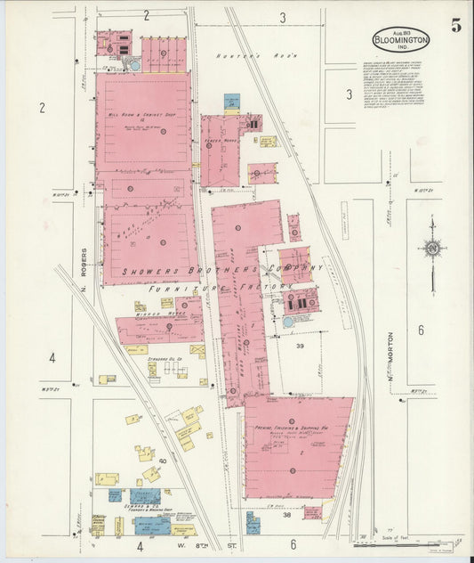 Sanborn Fire Insurance Map from Bloomington, Monroe County, Indiana (1913), Sheet #0005 - Historic Sanborn Fire Insurance Map Print, vintage old map wall art, antique decor, genealogy gift, Indiana Indiana map