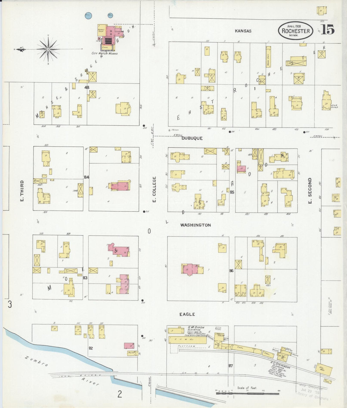 Sanborn Fire Insurance Map from Rochester, Olmsted County, Minnesota (1909), Sheet #0015 - Historic Sanborn Fire Insurance Map Print, vintage old map wall art, antique decor, genealogy gift, Minnesota Minnesota map