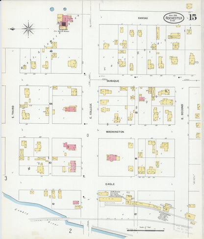 Sanborn Fire Insurance Map from Rochester, Olmsted County, Minnesota (1909), Sheet #0015 - Historic Sanborn Fire Insurance Map Print, vintage old map wall art, antique decor, genealogy gift, Minnesota Minnesota map