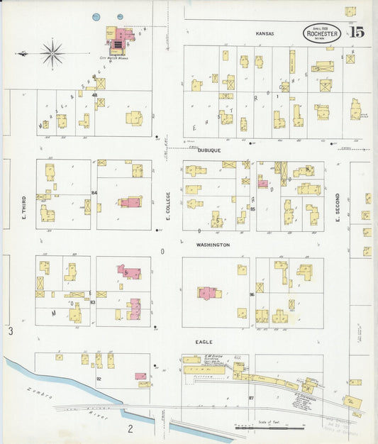 Sanborn Fire Insurance Map from Rochester, Olmsted County, Minnesota (1909), Sheet #0015 - Historic Sanborn Fire Insurance Map Print, vintage old map wall art, antique decor, genealogy gift, Minnesota Minnesota map