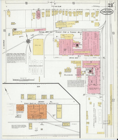 Sanborn Fire Insurance Map from Goldsboro, Wayne County, North Carolina (1918), Sheet #0021 - Historic Sanborn Fire Insurance Map Print, vintage old map wall art, antique decor, genealogy gift, North Carolina North Carolina map