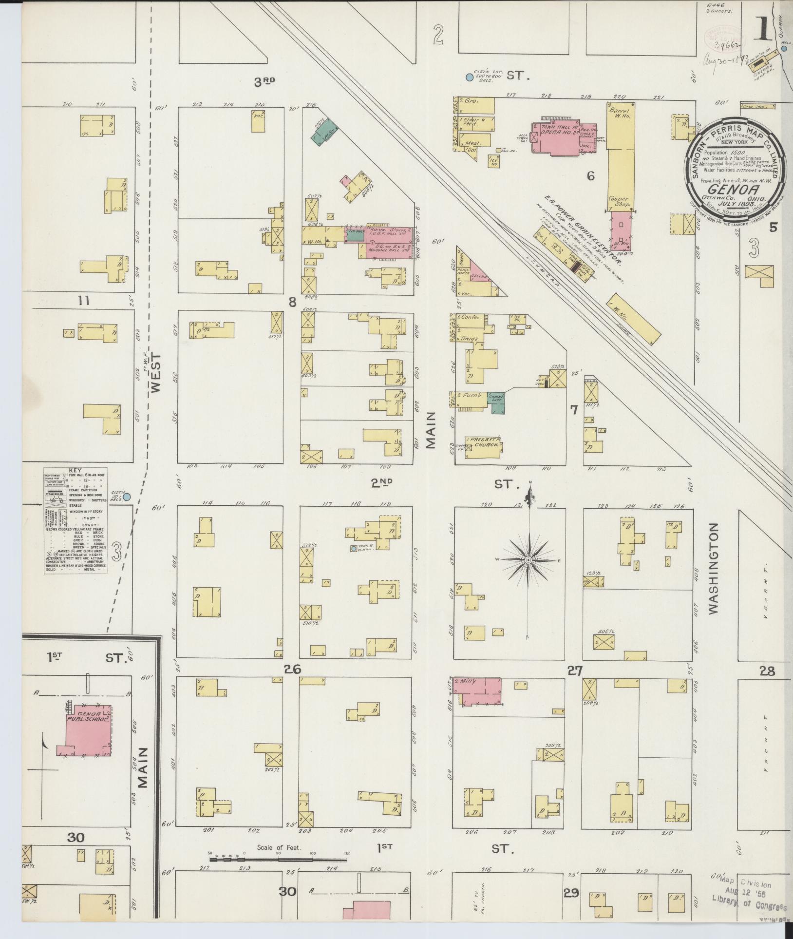Sanborn Fire Insurance Map from Genoa, Ottawa County, Ohio (1893), Sheet #0001 - Historic Sanborn Fire Insurance Map Print, vintage old map wall art, antique decor, genealogy gift, Ohio Ohio map