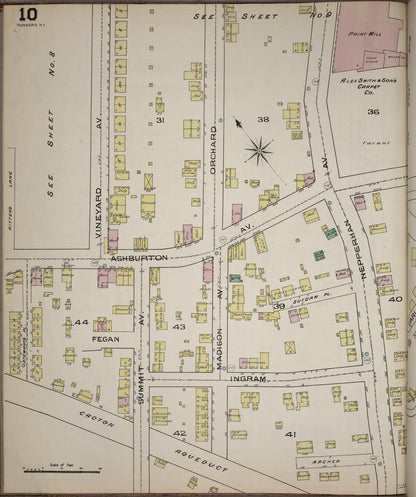 Sanborn Fire Insurance Map from Yonkers, Westchester County, New York (1886), Sheet #0010 - Historic Sanborn Fire Insurance Map Print, vintage old map wall art, antique decor, genealogy gift, New York New York map
