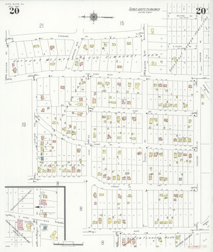 Sanborn Fire Insurance Map from Glen Ellyn, Du Page County, Illinois (1940), Sheet #0020 - Historic Sanborn Fire Insurance Map Print, vintage old map wall art, antique decor, genealogy gift, Illinois Illinois map