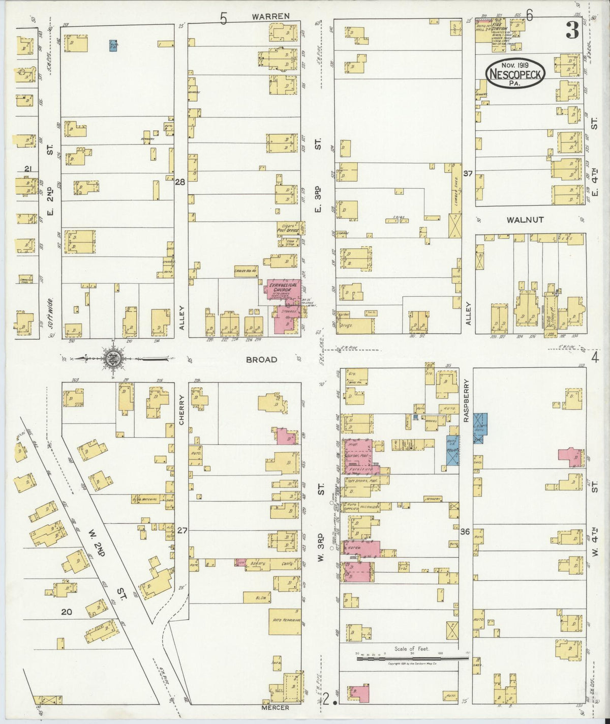 Sanborn Fire Insurance Map from Nescopeck, Luzerne County, Pennsylvania (1919), Sheet #0003 - Complete Map Set gallery image, historic Sanborn map, vintage wall art, Pennsylvania Pennsylvania