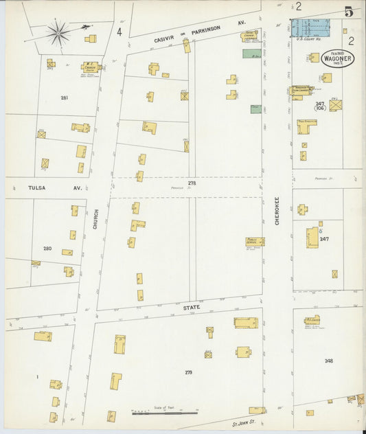 Sanborn Fire Insurance Map from Wagoner, Wagoner County, Oklahoma (1900), Sheet #0005 - Historic Sanborn Fire Insurance Map Print, vintage old map wall art, antique decor, genealogy gift, Oklahoma Oklahoma map