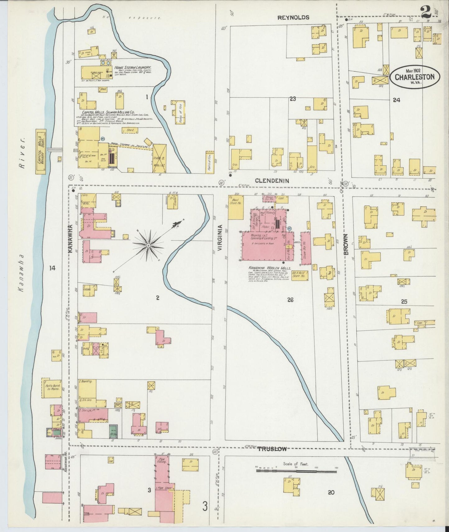 Sanborn Fire Insurance Map from Charleston, Kanawha County, West Virginia (1902), Sheet #0002 - Complete Map Set gallery image, historic Sanborn map, vintage wall art, West Virginia West Virginia