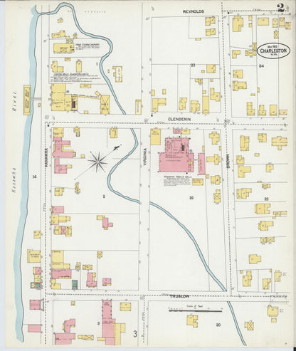Sanborn Fire Insurance Map from Charleston, Kanawha County, West Virginia (1902), Sheet #0002 - Complete Map Set gallery image, historic Sanborn map, vintage wall art, West Virginia West Virginia