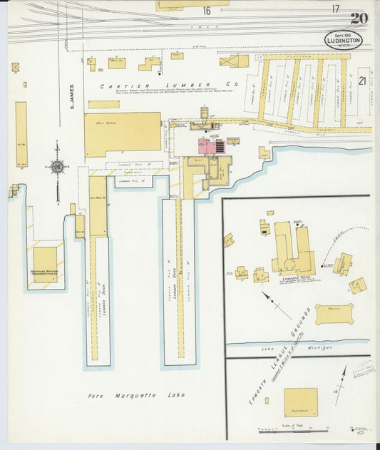 Sanborn Fire Insurance Map from Ludington, Mason County, Michigan (1910), Sheet #0020 - Historic Sanborn Fire Insurance Map Print, vintage old map wall art, antique decor, genealogy gift, Michigan Michigan map