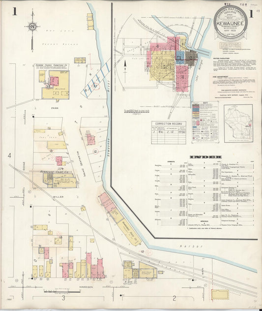 Sanborn Fire Insurance Map from Kewaunee, Kewaunee County, Wisconsin (1941), Sheet #0001 - Historic Sanborn Fire Insurance Map Print, vintage old map wall art, antique decor, genealogy gift, Wisconsin Wisconsin map