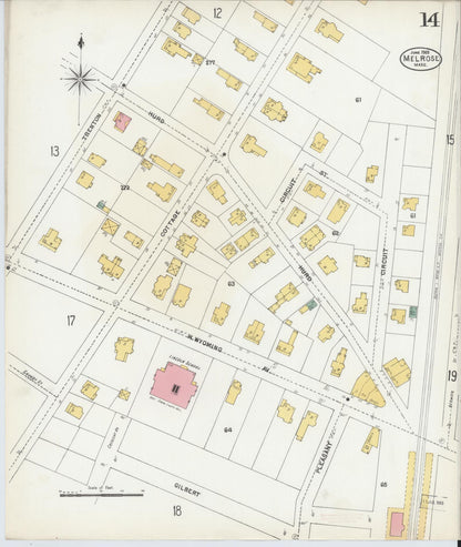 Sanborn Fire Insurance Map from Melrose, Middlesex County, Massachusetts (1903), Sheet #0014 - Historic Sanborn Fire Insurance Map Print, vintage old map wall art, antique decor, genealogy gift, Massachusetts Massachusetts map