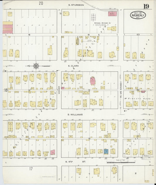 Sanborn Fire Insurance Map from Moberly, Randolph County, Missouri (1916), Sheet #0019 - Historic Sanborn Fire Insurance Map Print, vintage old map wall art, antique decor, genealogy gift, Missouri Missouri map