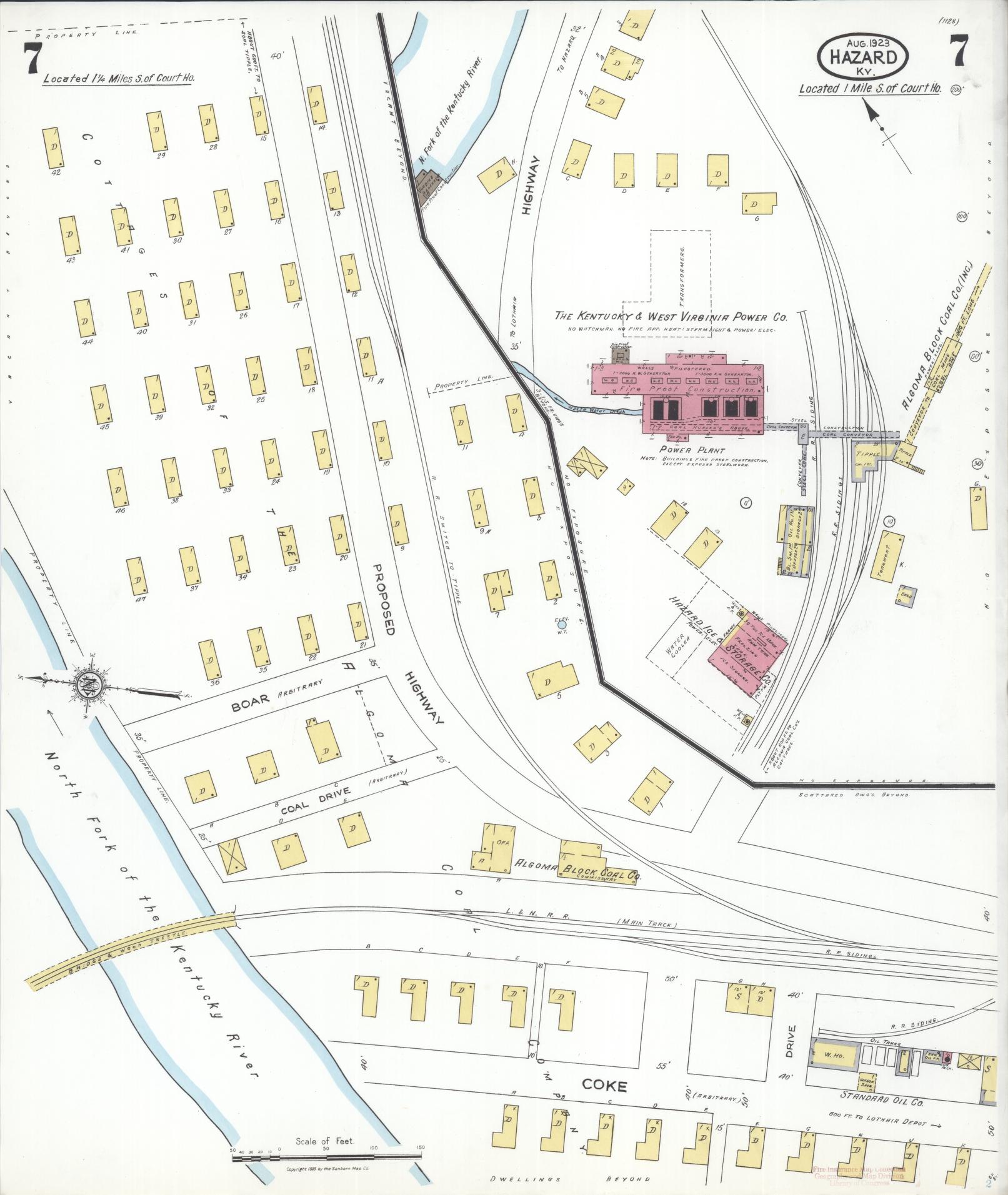 Sanborn Fire Insurance Map from Hazard, Perry County, Kentucky (1923), Sheet #0007 - Complete Map Set gallery image, historic Sanborn map, vintage wall art, Kentucky Kentucky