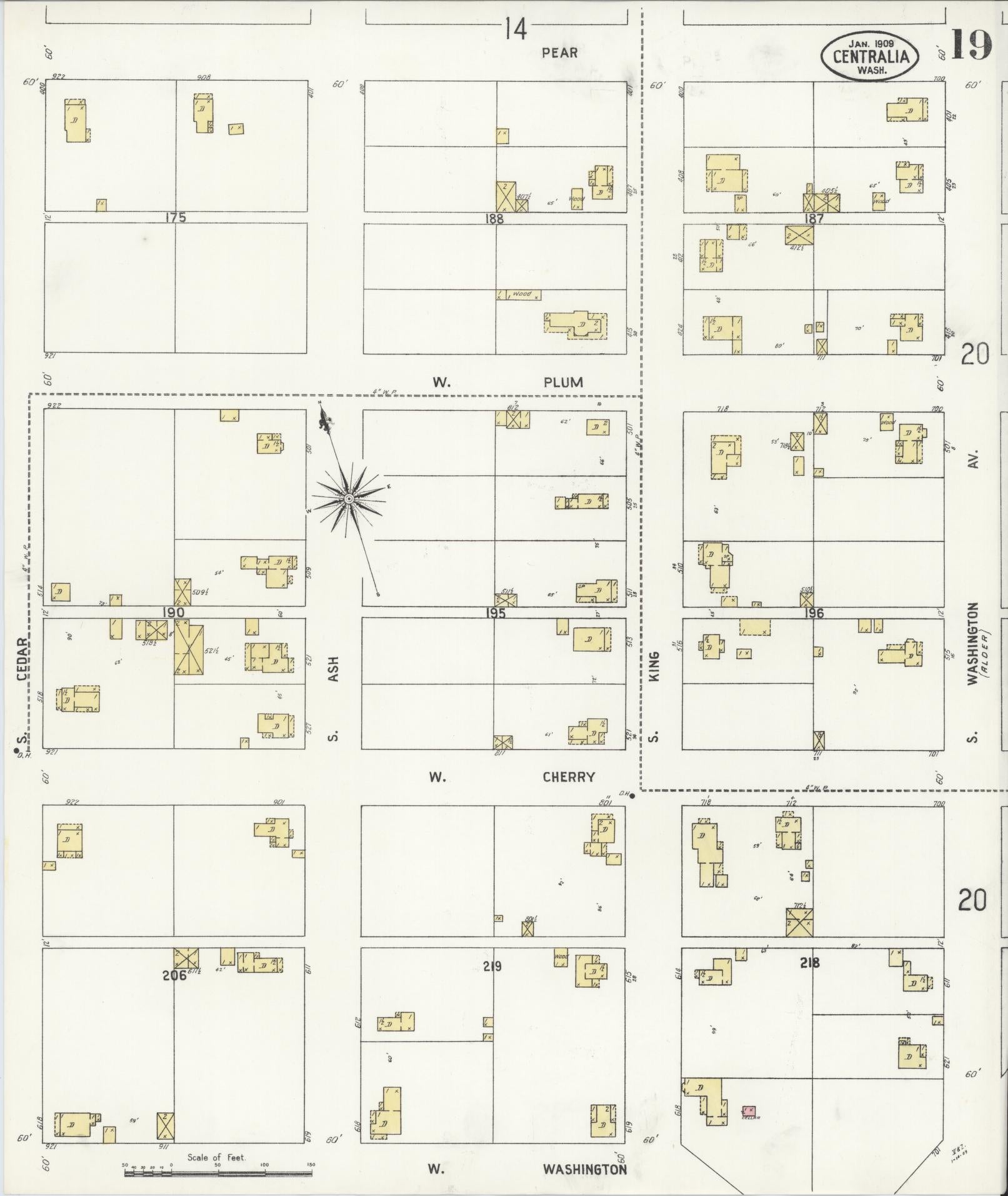 Sanborn Fire Insurance Map from Centralia, Lewis County, Washington (1909), Sheet #0019 - Complete Map Set gallery image, historic Sanborn map, vintage wall art, Washington Washington