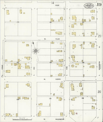 Sanborn Fire Insurance Map from Centralia, Lewis County, Washington (1909), Sheet #0019 - Complete Map Set gallery image, historic Sanborn map, vintage wall art, Washington Washington