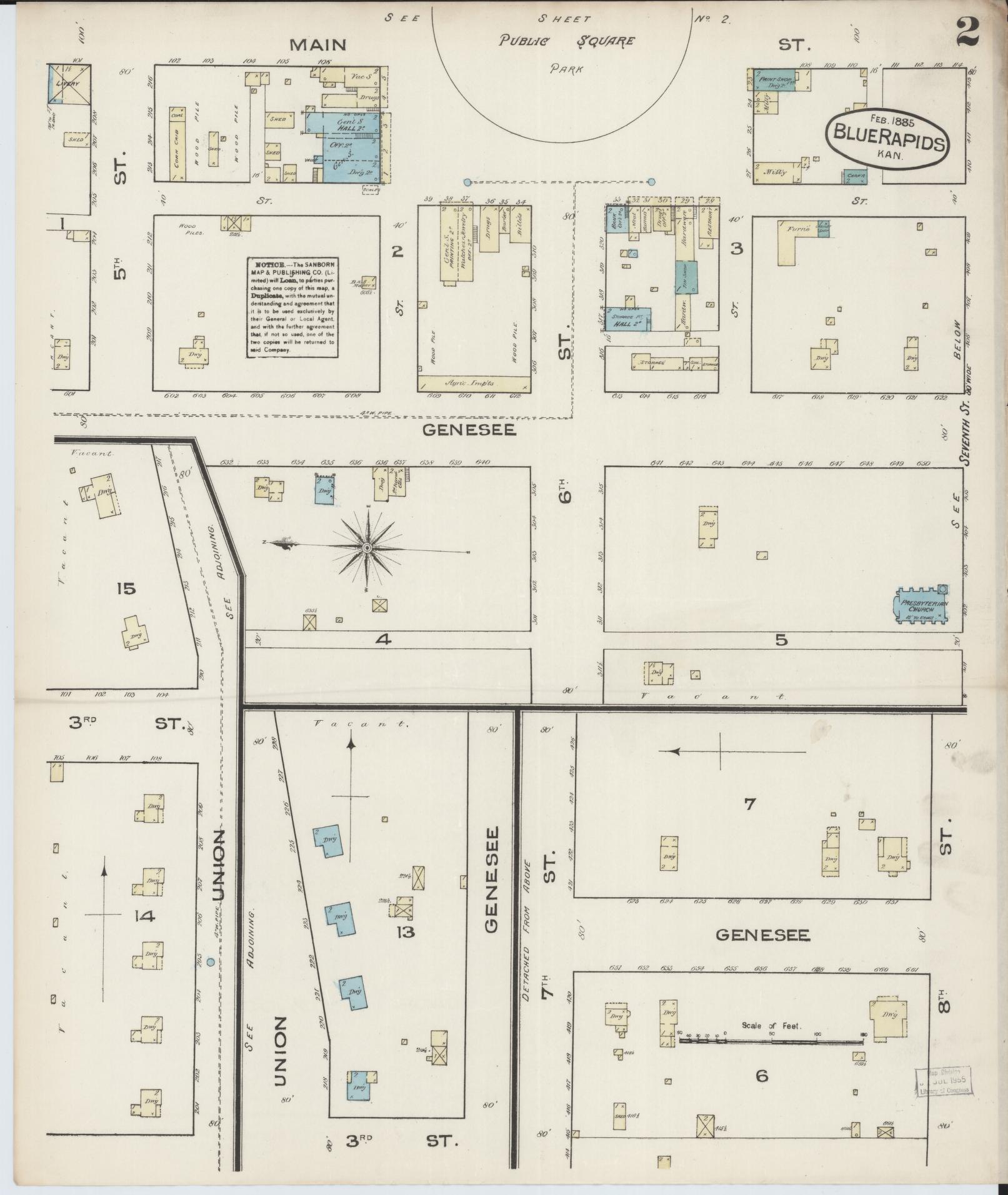 Sanborn Fire Insurance Map from Blue Rapids, Marshall County, Kansas (1885), Sheet #0002 - Complete Map Set gallery image, historic Sanborn map, vintage wall art, Kansas Kansas