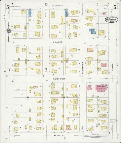 Sanborn Fire Insurance Map from Mount Pleasant, Isabella County, Michigan (1924), Sheet #0005 - Historic Sanborn Fire Insurance Map Print, vintage old map wall art, antique decor, genealogy gift, Michigan Michigan map