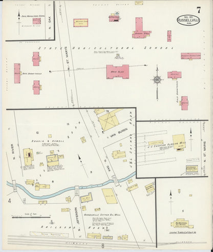 Sanborn Fire Insurance Map from Russellville, Pope County, Arkansas (1913), Sheet #0007 - Complete Map Set gallery image, historic Sanborn map, vintage wall art, Arkansas Arkansas