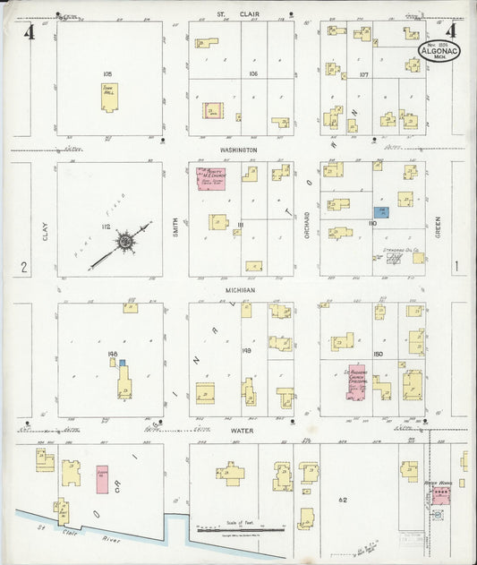 Sanborn Fire Insurance Map from Algonac, Saint Clair County, Michigan (1924), Sheet #0004 - Historic Sanborn Fire Insurance Map Print, vintage old map wall art, antique decor, genealogy gift, Michigan Michigan map