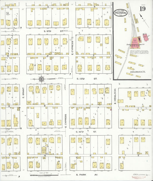 Sanborn Fire Insurance Map from Herrin, Williamson County, Illinois (1922), Sheet #0019 - Historic Sanborn Fire Insurance Map Print, vintage old map wall art, antique decor, genealogy gift, Illinois Illinois map
